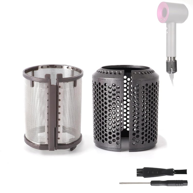 Hair Dryer Inner Filter  Outer Filter Cage Replacement for Dyson Hair Dryer HD01 HD03 HD08 Models Hair Dryer Filter Mesh Filter Cover Cap Replacement Parts Metallic Grey