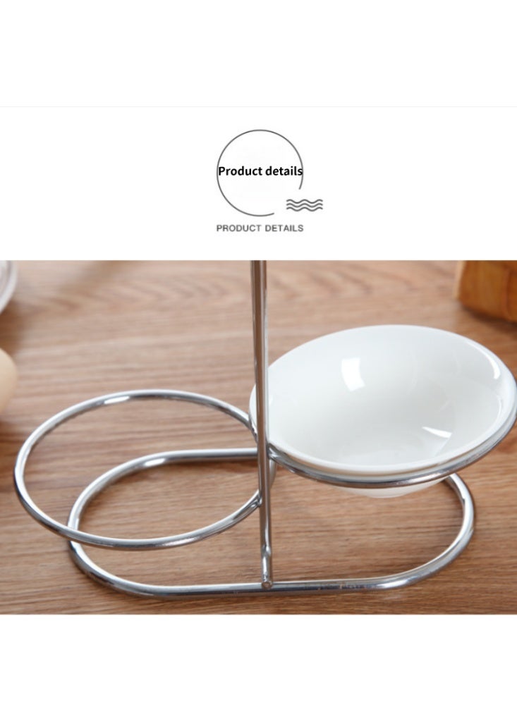 2pcs Double-Ended Soup Spoon Holder Vertical Stainless Steel Soup Spoon Rack Vertical Storage Soup Spoon Holder Cooking Utensil Stand Tray Cutlery Rack [Stainless Steel + 2 Round Ceramic Dishes] - Image 2