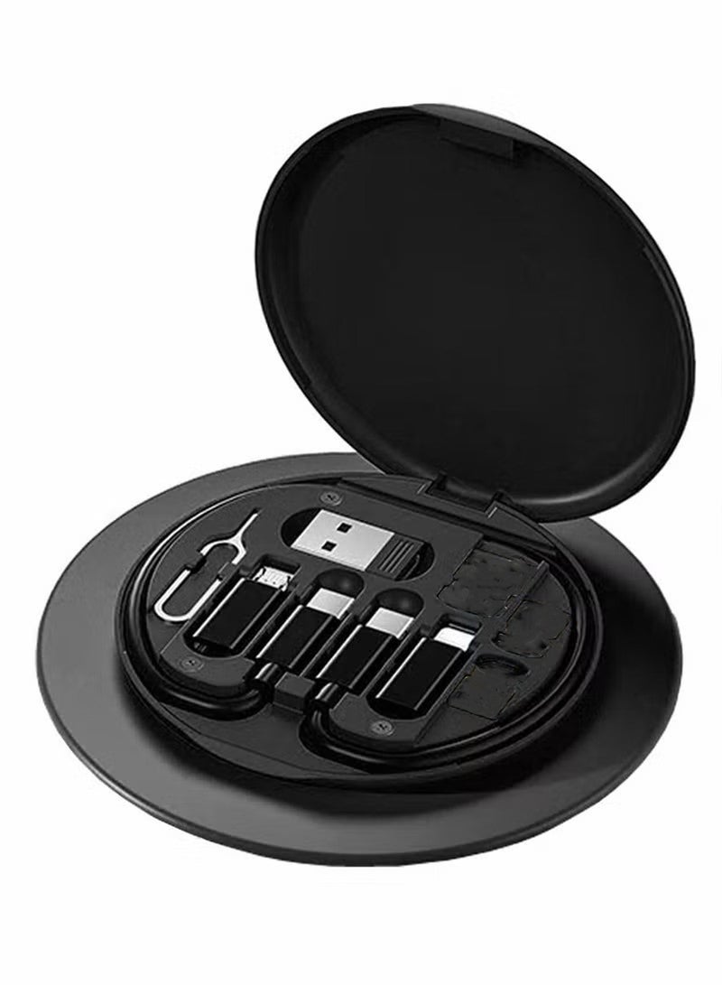 1 PCS USB Cable Conversion Storage Box Multi-type Charging Cable Converter Micro Data Transfer Tool Contains SIM Card Slot Tray Eject Pin Also Used As A Phone Holder Black  - Image 1