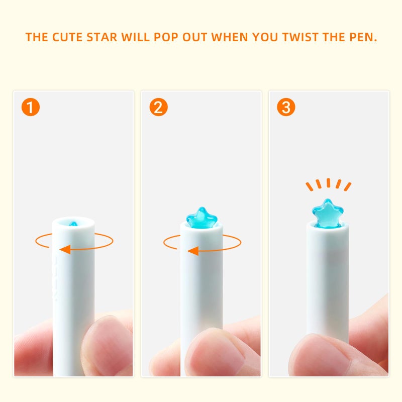 Kaco FIRST Gel Pens Cute Stationery Black Ink 2 Pieces with Extra 4 Refills, 0.5 mm Fine Point, Aesthetic Cute Star Pens for Journaling - Image 2