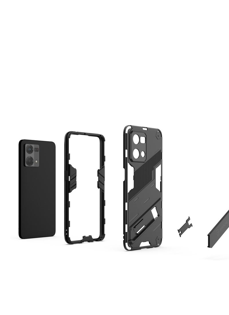 Generic - Punk Armor 2 in 1 PC Tpu Shockproof Phone Case with Invisible Holder For OPPO Reno 7 4G(black) - Image 1