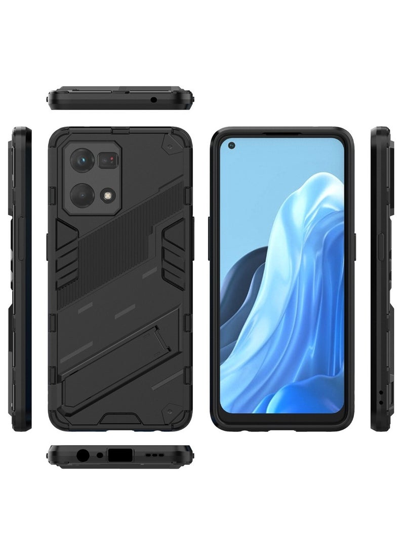 Generic - Punk Armor 2 in 1 PC Tpu Shockproof Phone Case with Invisible Holder For OPPO Reno 7 4G(black) - Image 1