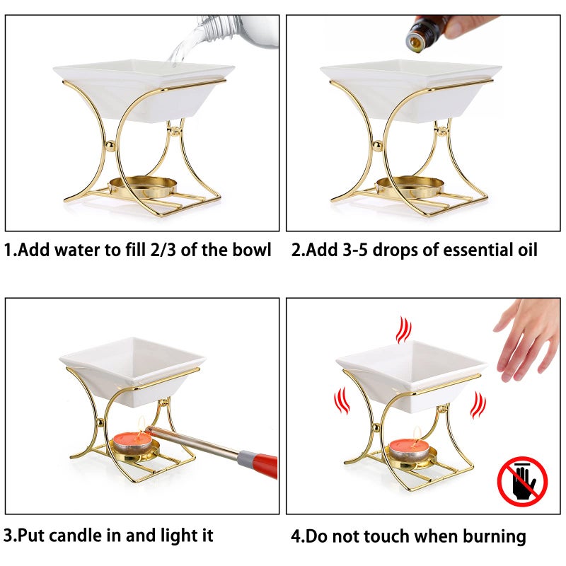 JuxYes Metal Tealight Scented Wax Melts Warmers Fragrance Oil Diffuser Burner, Ceramic Tealight Candle Oil Burner Warmer Aromatherapy Wax Candle Tart Warmer Diffuser for Home Bedroom DÃ©cor - Image 4
