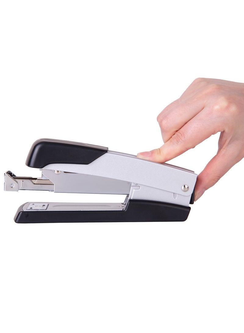 Deli E0416 Stapler 鈥?50 Sheets, Rotatable Anvil, Front Loading, Black/Silver - Image 4
