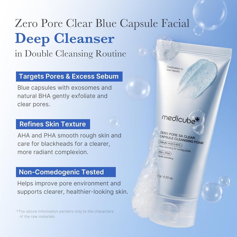 Medicube Zero Pore SA Clear Capsule Cleansing Foam 120g, Deep Pore Cleansing Face Wash with Salicylic Acid 0.45% AHA BHA PHA, Exfoliating Foam Cleanser for Blackheads Sebum Control & Smooth Skin Texture - Image 2