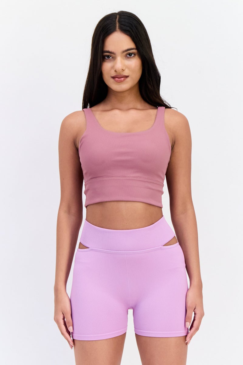 Nike Women Rib Non Padded Sports Bra, Mauve  - Image 1
