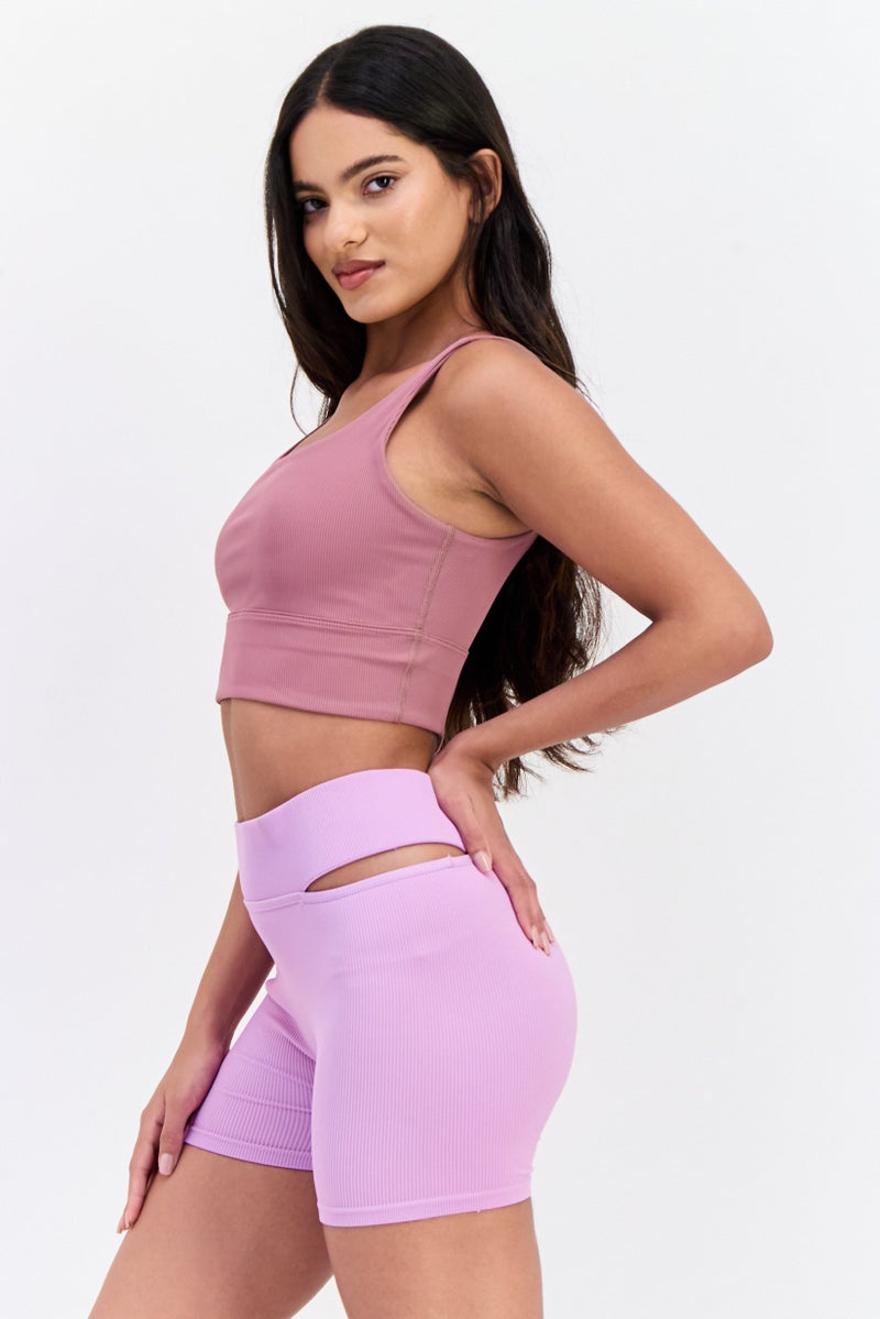 Nike Women Rib Non Padded Sports Bra, Mauve  - Image 3