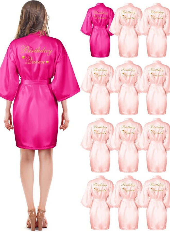 Hicarer 12 Pcs Women's Birthday Party Robes Gold Glitter Queen Squad Kimono Silky Nightgown Satin Bathrobes Dressing Gown (Rose Red, Pink), Rose Red, Pink, M - Image 1