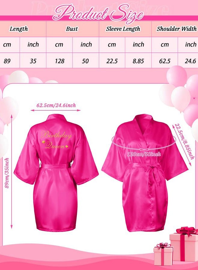 Hicarer 12 Pcs Women's Birthday Party Robes Gold Glitter Queen Squad Kimono Silky Nightgown Satin Bathrobes Dressing Gown (Rose Red, Pink), Rose Red, Pink, M - Image 2