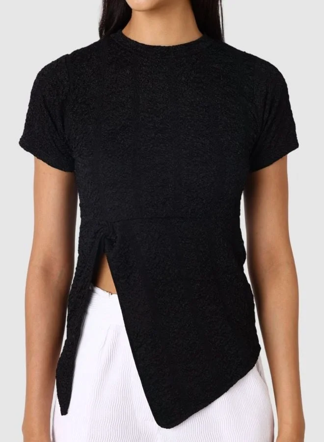 Freehand  Women Regular Fit Textured Crew Neck Short Sleeve Knotted Top  | Best Price UAE
