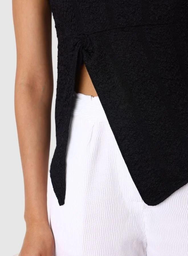 Freehand  Women Regular Fit Textured Crew Neck Short Sleeve Knotted Top  | Best Price UAE