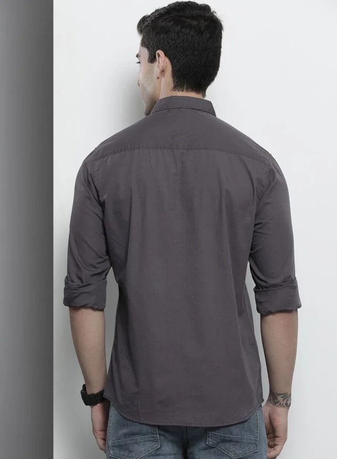 شركة المرآب الهندية Men Slim Fit Solid Full Sleeves Spread Collar Casual Shirt
