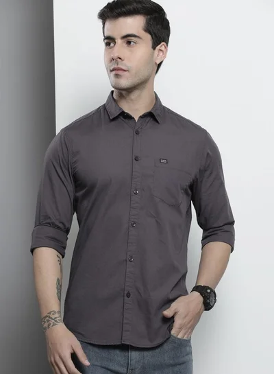 شركة المرآب الهندية Men Slim Fit Solid Full Sleeves Spread Collar Casual Shirt