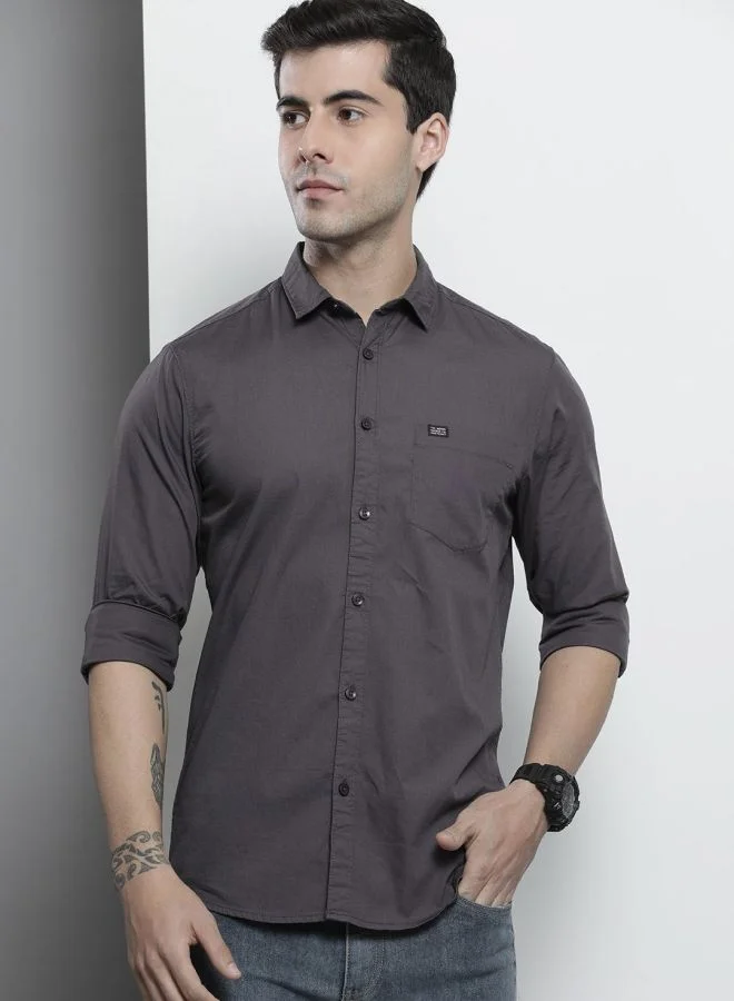 شركة المرآب الهندية Men Slim Fit Solid Full Sleeves Spread Collar Casual Shirt