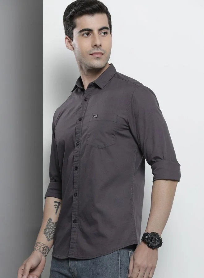 شركة المرآب الهندية Men Slim Fit Solid Full Sleeves Spread Collar Casual Shirt