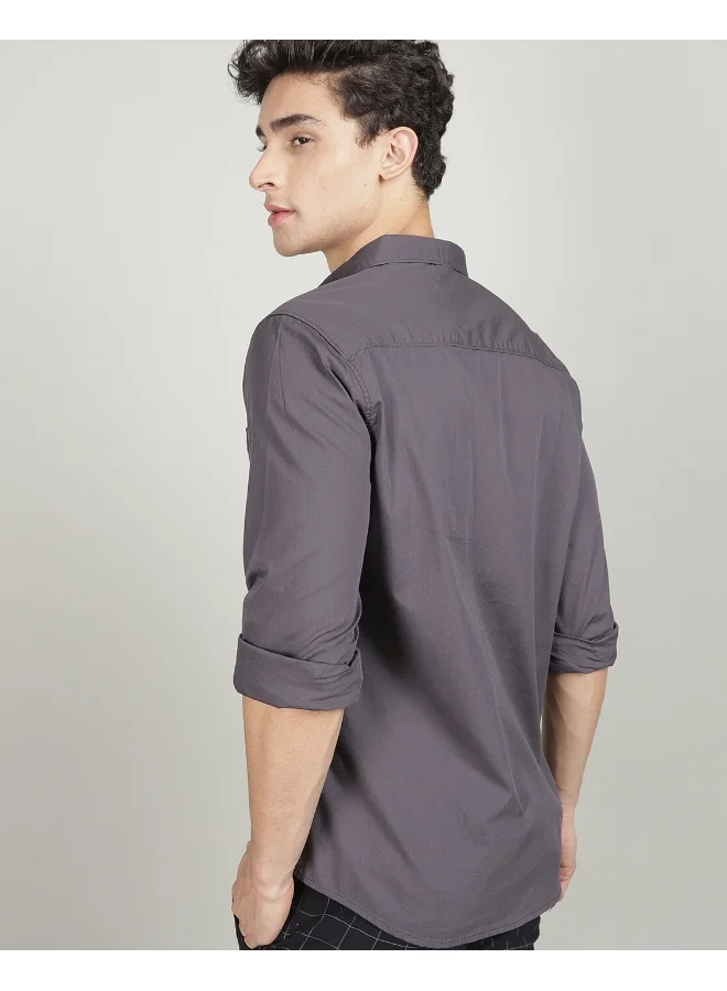 شركة المرآب الهندية Men Slim Fit Solid Full Sleeves Spread Collar Casual Shirt