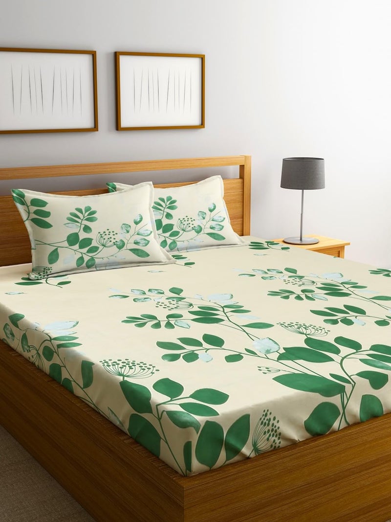 Fashion String 144TC Nature Embrace Lush Green Double Bedsheet with 2 Pillow Covers - Image 1