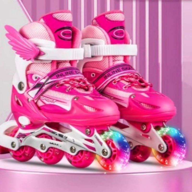 UKR Pink Rollerblades for Girls with Rainbow LED Wheels and Adjustable Size - Image 4