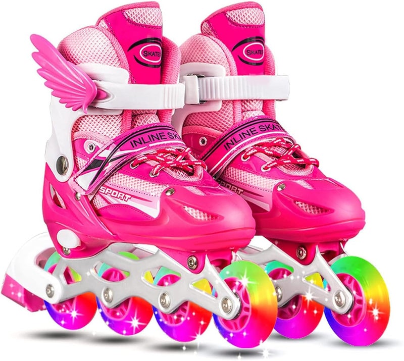 UKR Pink Rollerblades for Girls with Rainbow LED Wheels and Adjustable Size - Image 1