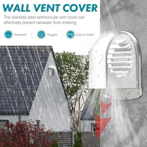 HG Power 4 Inch Wall Vent Cover, HG Power Exhaust Vent with Screen Mesh, Stainless Steel Dryer Vent Cover Outside, U-Shape Air Vent Covers for Outdoor Ventilation System 94mm, Silver - Image 2