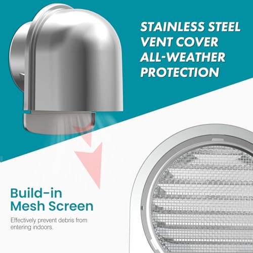HG Power 4 Inch Wall Vent Cover, HG Power Exhaust Vent with Screen Mesh, Stainless Steel Dryer Vent Cover Outside, U-Shape Air Vent Covers for Outdoor Ventilation System 94mm, Silver - Image 3