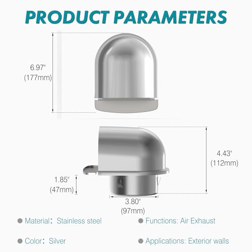 HG Power 4 Inch Wall Vent Cover, HG Power Exhaust Vent with Screen Mesh, Stainless Steel Dryer Vent Cover Outside, U-Shape Air Vent Covers for Outdoor Ventilation System 94mm, Silver - Image 4
