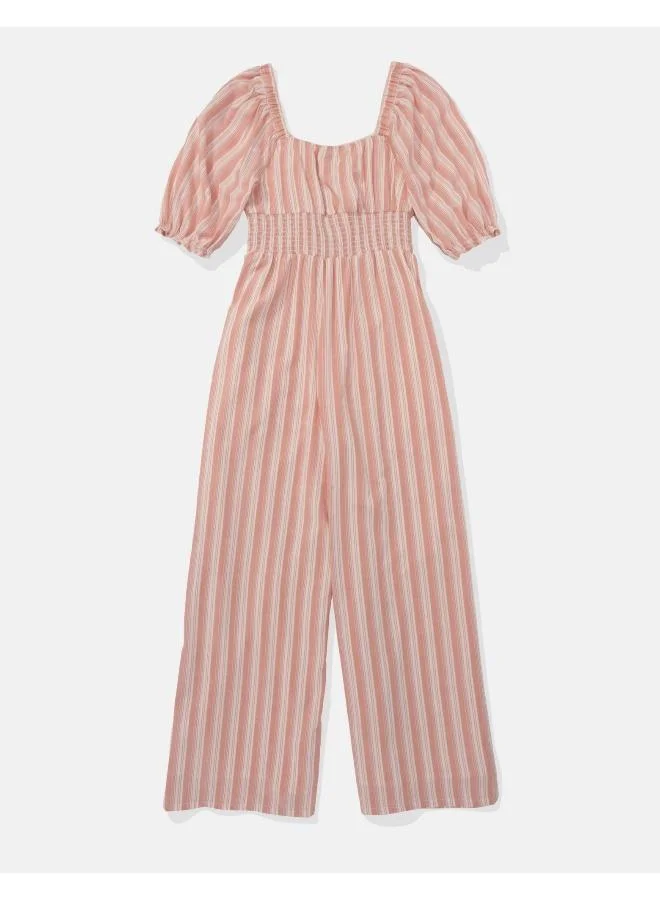 American Eagle Puff Sleeve Wide Leg Jumpsuit