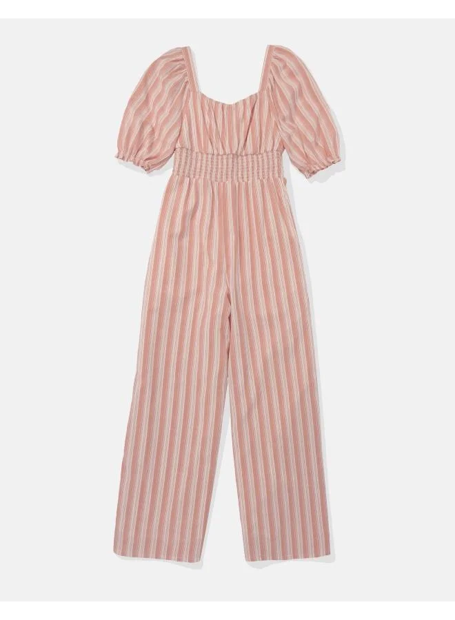 American Eagle Puff Sleeve Wide Leg Jumpsuit