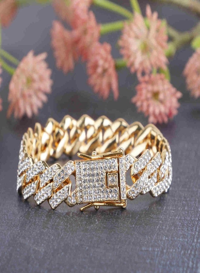 Thrillz Golden Bracelet For Men Women Gold Plated American Diamond Studded Golden Bracelets For Women Girls Men Boys Jewellery - Image 3