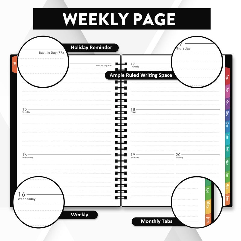 BooQool 2025-2026 Planner - Planner 2025-2026, 2025-2026 Academic Planner Weekly and Monthly with Tabs, July 2025 - June 2026, 6.25" × 8.3", Strong Twin-Wire Binding - Image 4