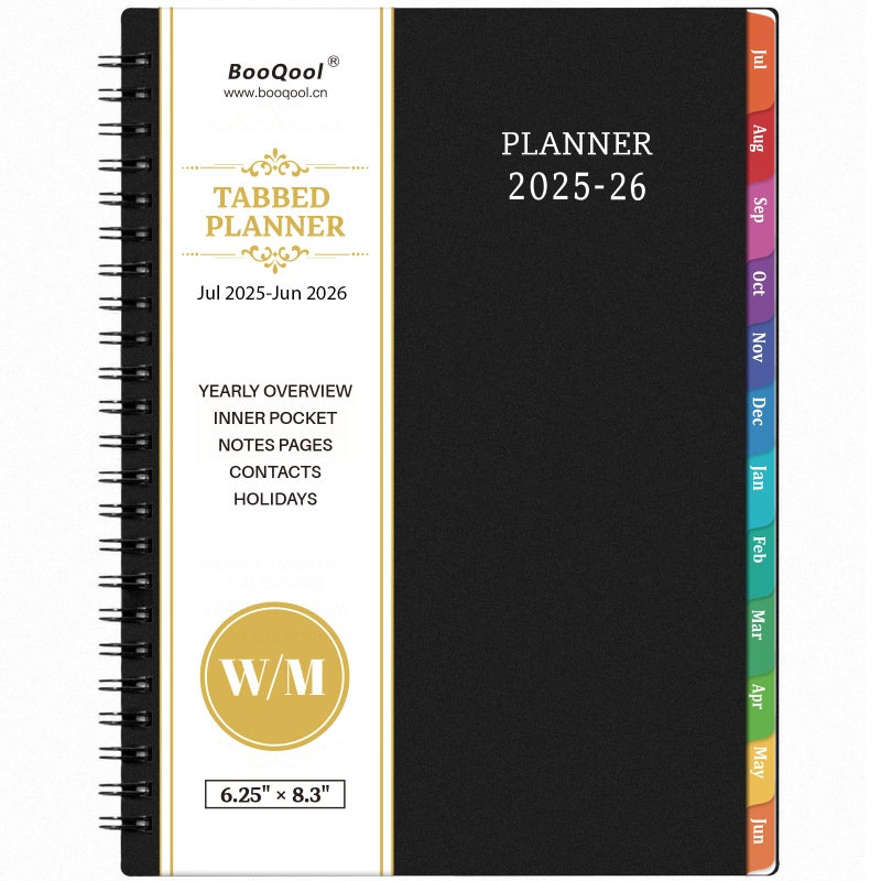 BooQool 2025-2026 Planner - Planner 2025-2026, 2025-2026 Academic Planner Weekly and Monthly with Tabs, July 2025 - June 2026, 6.25" × 8.3", Strong Twin-Wire Binding - Image 1