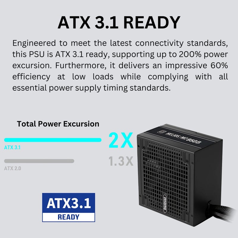 GAMDIAS ATX 3.1 & PCIe 5.1 850W Bronze PSU, 850W Gaming Power Supply, 80+ Bronze ATX Gold 12V Power Supplies for Gaming PC Desktop Computers and Active PFC - Image 2