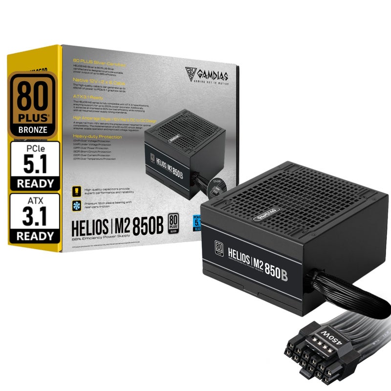 GAMDIAS ATX 3.1 & PCIe 5.1 850W Bronze PSU, 850W Gaming Power Supply, 80+ Bronze ATX Gold 12V Power Supplies for Gaming PC Desktop Computers and Active PFC - Image 1