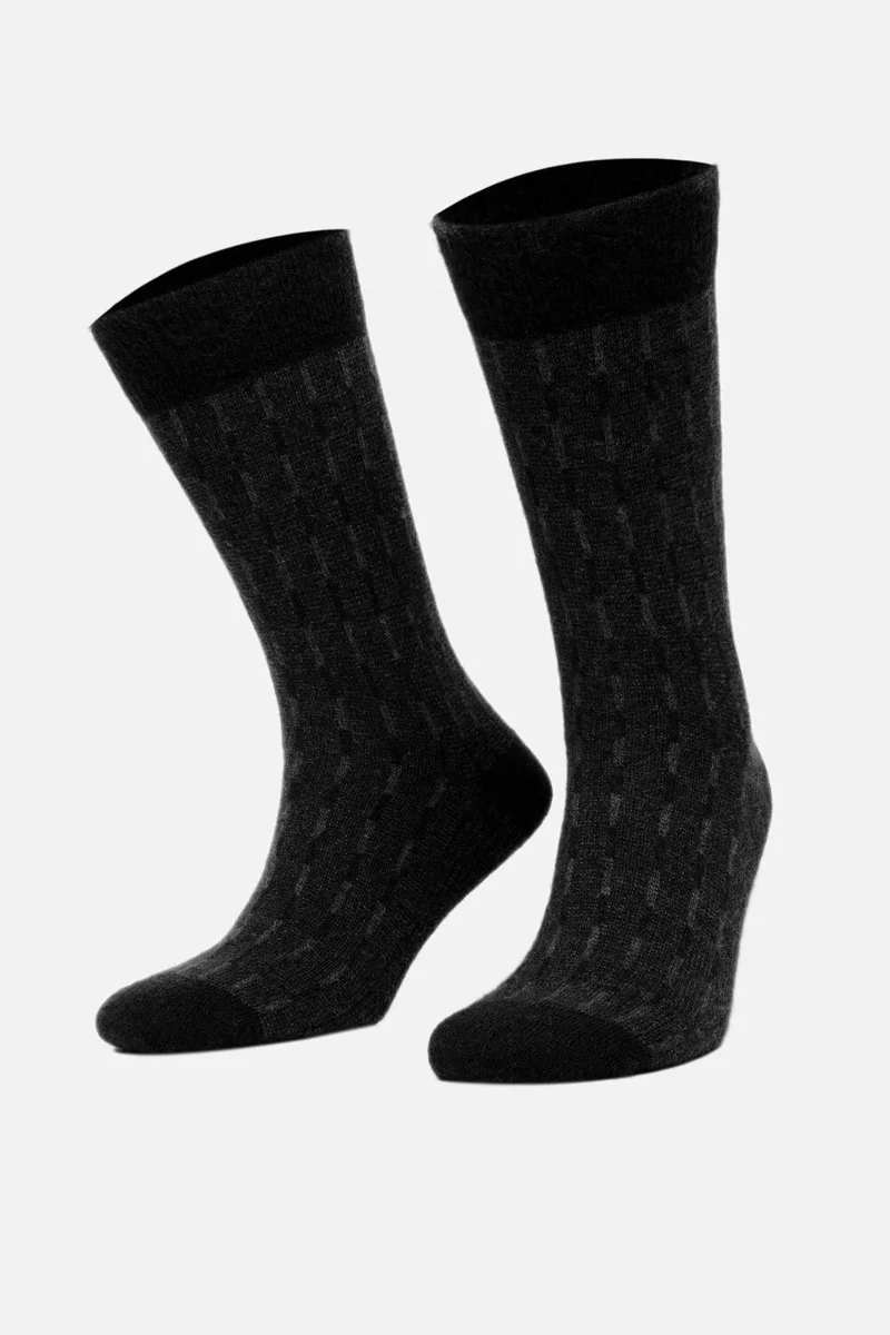 Aytuğ Men's Lambswool (Sheep Wool) Single Black Socks - A-25096-S