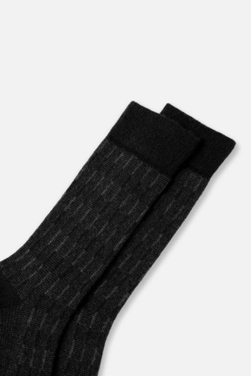 Aytuğ Men's Lambswool (Sheep Wool) Single Black Socks - A-25096-S