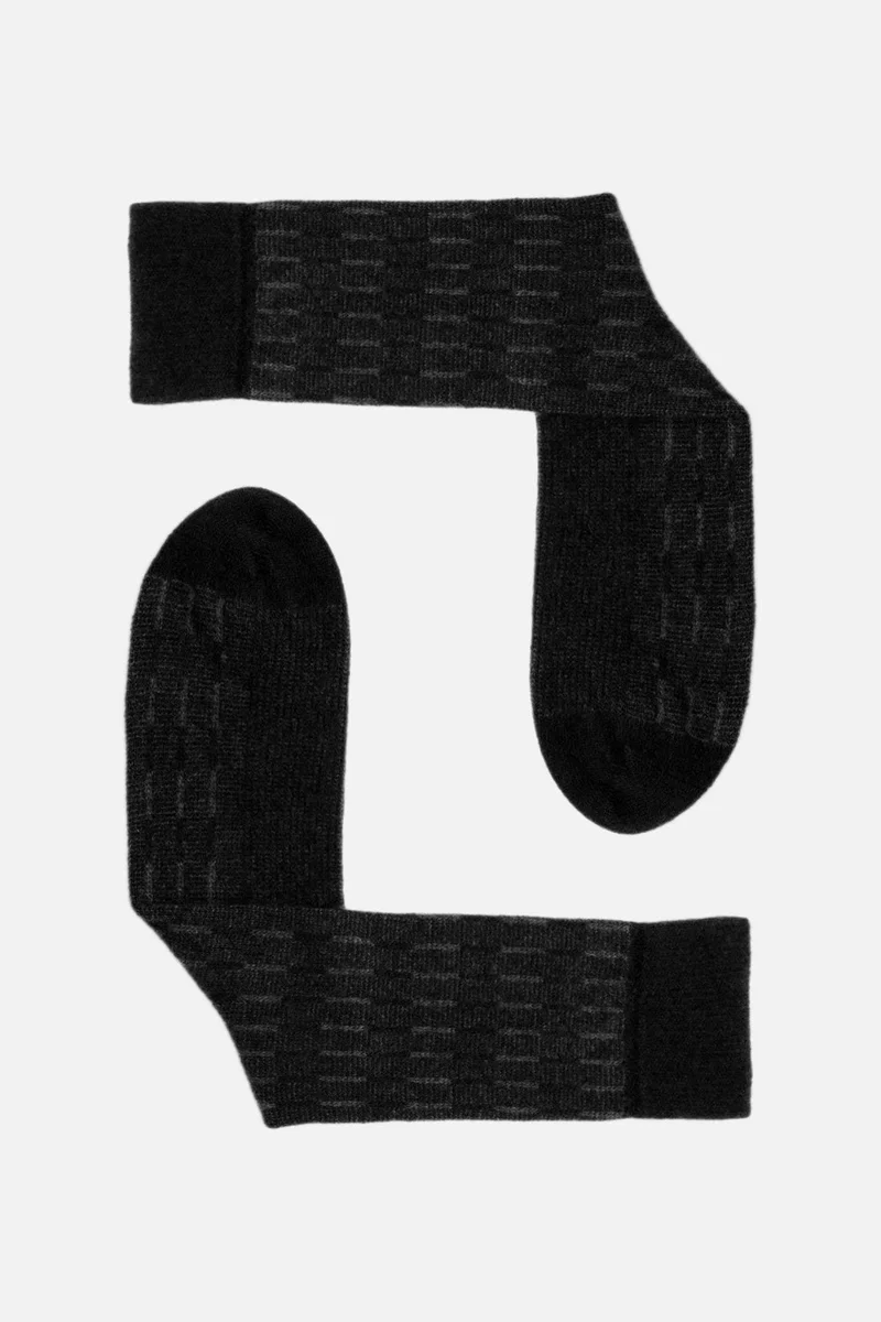 Aytuğ Men's Lambswool (Sheep Wool) Single Black Socks - A-25096-S