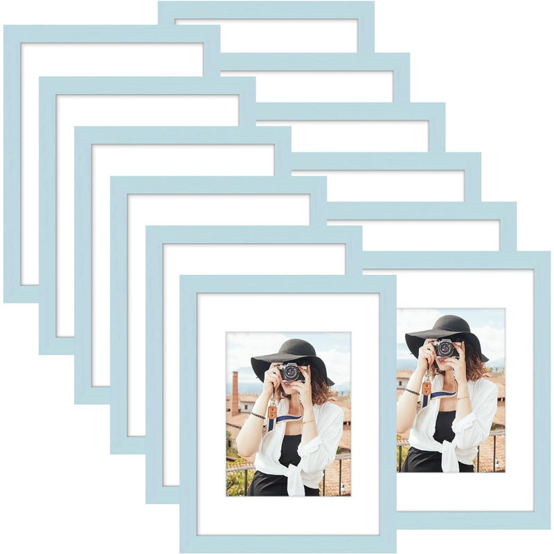 Picrit 8x12 Picture Frame Set of 12  Display 6x8 with Mat or 8x12 Without Mat  Photo Frames for Wall Mounting or Table Top Display  Blue. - Image 1
