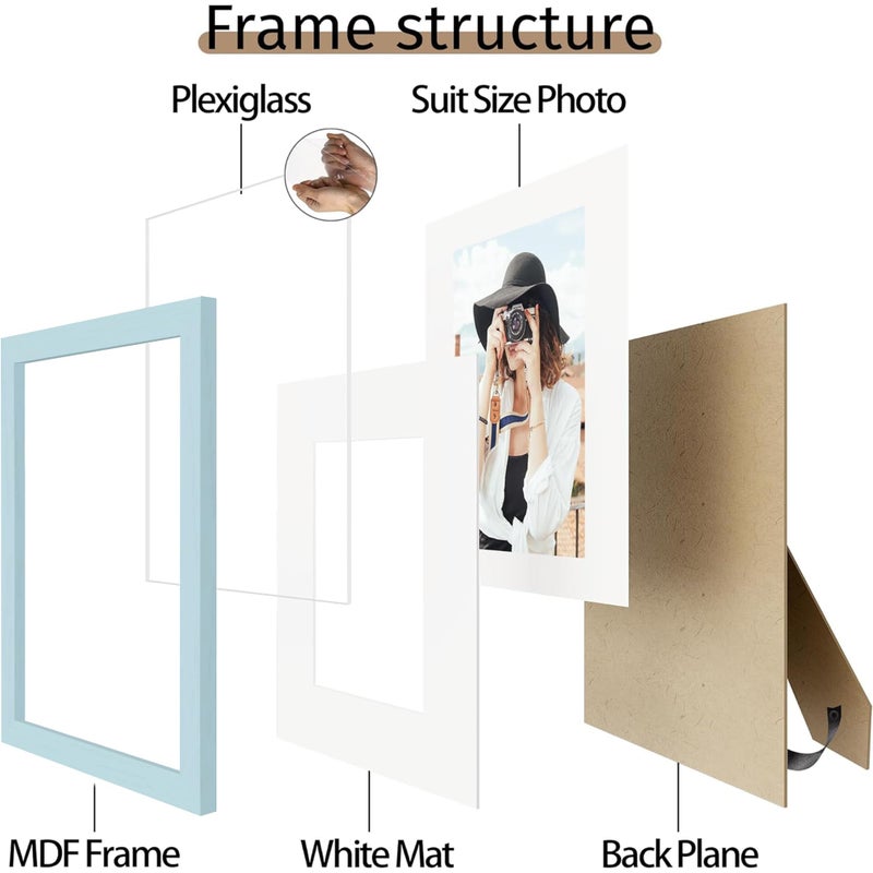 Picrit 8x12 Picture Frame Set of 12  Display 6x8 with Mat or 8x12 Without Mat  Photo Frames for Wall Mounting or Table Top Display  Blue. - Image 4