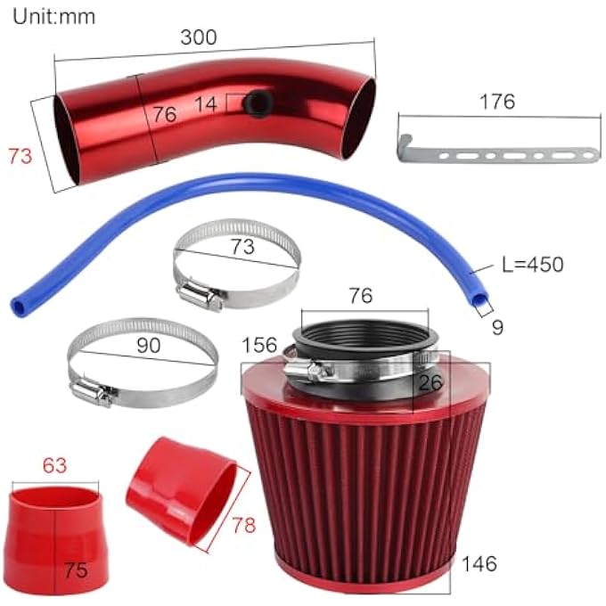 FLYPIG Universal 3 Inch Cold Air Intake Air Filter Kit Pipe Power Flow Hose System For Most Car Auto Truck Accessories - Image 2