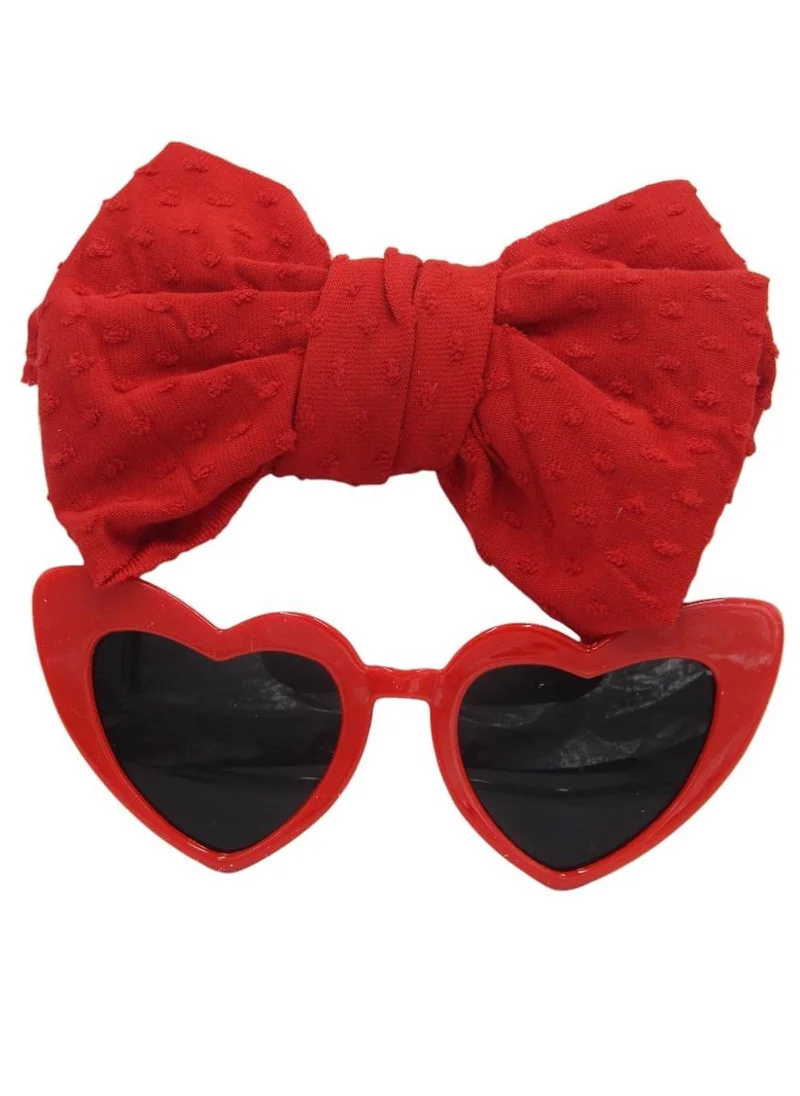 D'Daniela Rana Ribbon Bow Clip Set For Babies and Girls - Red Heart Shaped