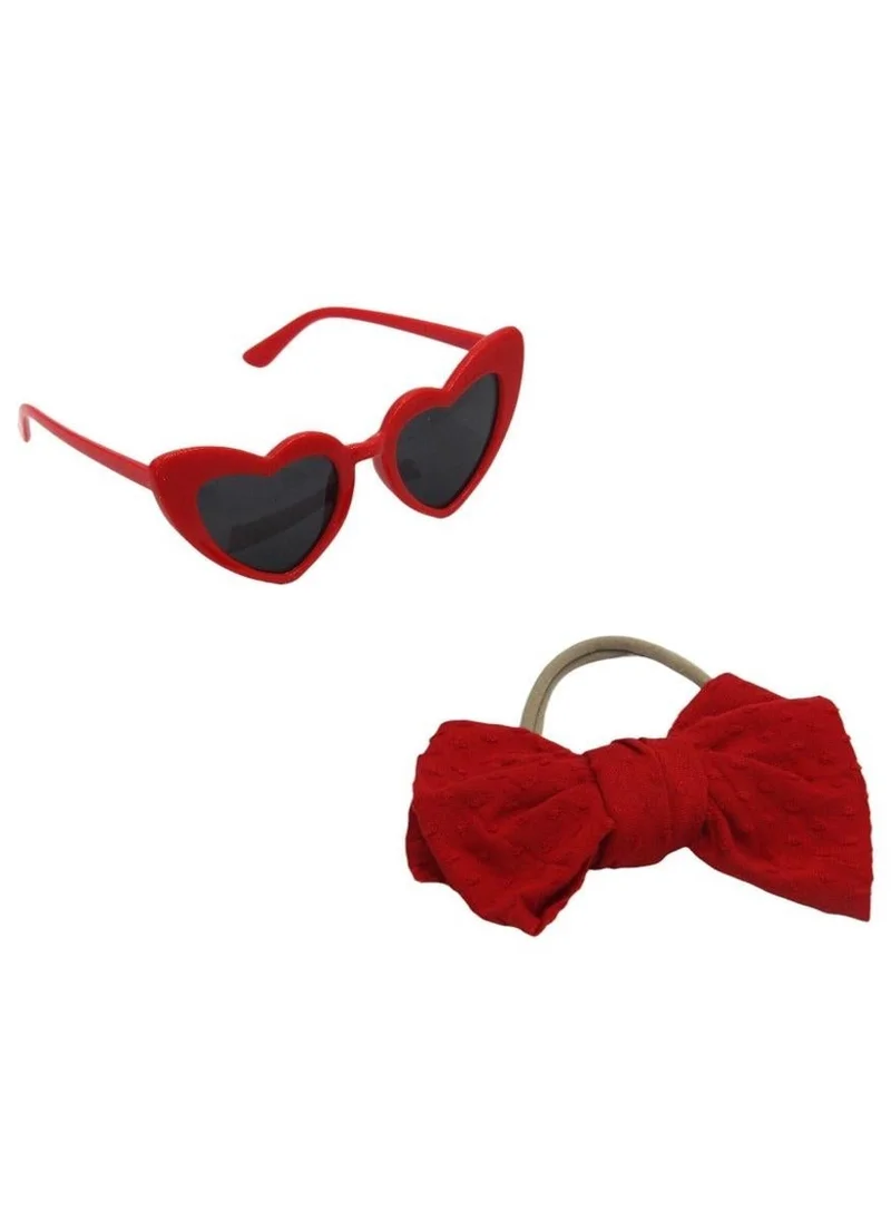 D'Daniela Rana Ribbon Bow Clip Set For Babies and Girls - Red Heart Shaped