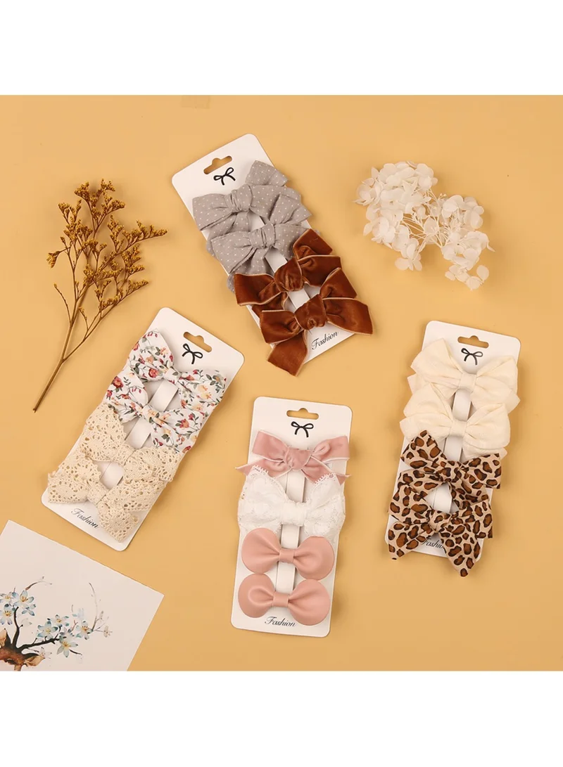 D'Daniela Rana Ribbon Bow Clip Set For Babies and Girls -  Cream & Brown