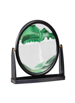 Inder 8" Desktop Moving Flowing Sand Art Picture Frame Hourglass Dynamic 3d Motion Deep Sea Sandscapes Landscapes Glass Painting For Home Office Decoration - Green  - Image 1