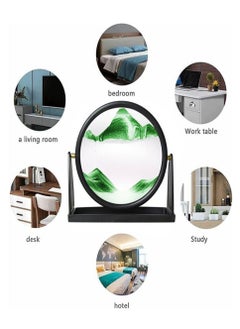 Inder 8" Desktop Moving Flowing Sand Art Picture Frame Hourglass Dynamic 3d Motion Deep Sea Sandscapes Landscapes Glass Painting For Home Office Decoration - Green  - Image 2
