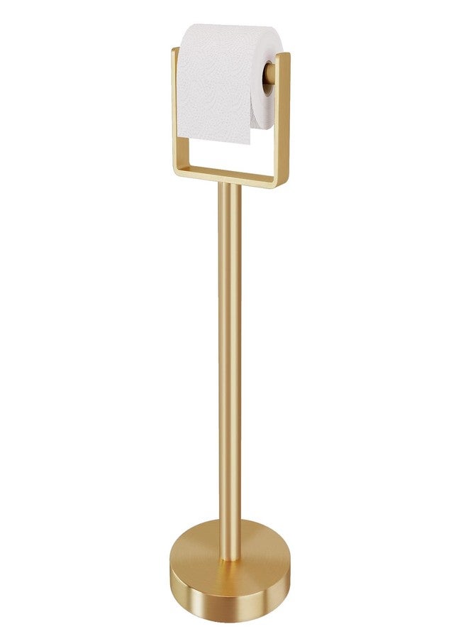 YUMORE Toilet Paper Holder Free Standing, Stainless Steel Toilet Paper Stand, Weighted Base Floor Tissue Roll Holder for Bathroom,Gold 200UP - Image 1