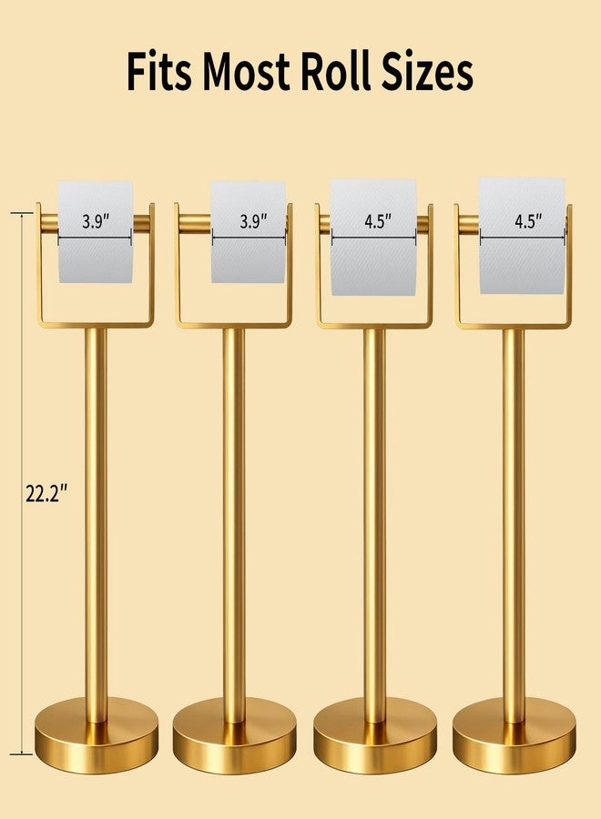 YUMORE Toilet Paper Holder Free Standing, Stainless Steel Toilet Paper Stand, Weighted Base Floor Tissue Roll Holder for Bathroom,Gold 200UP - Image 4