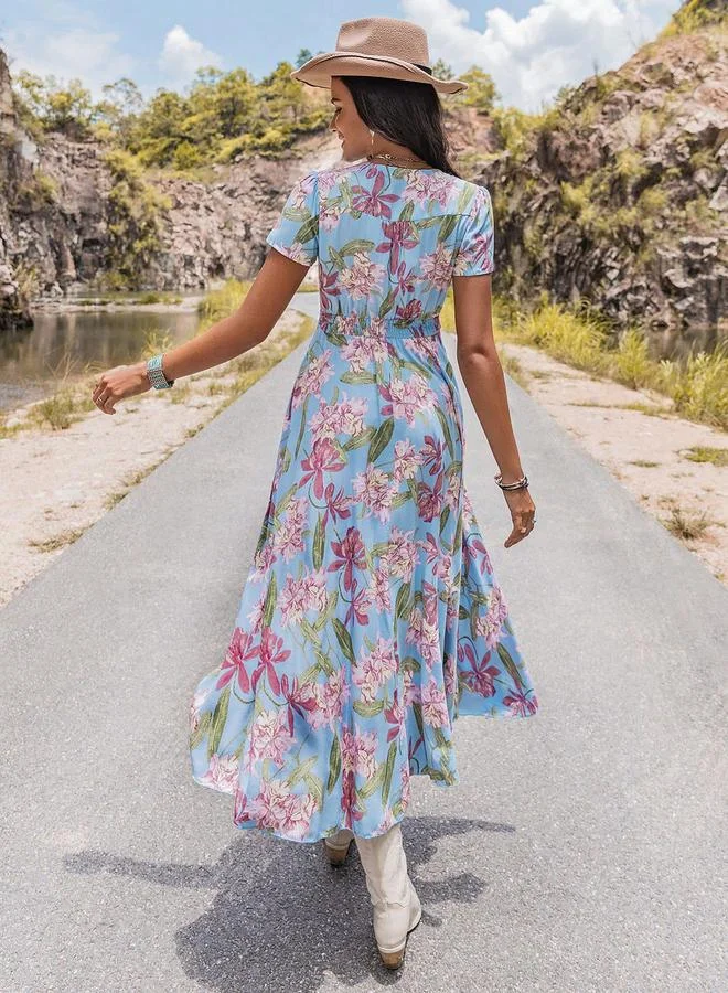 Take Two Take Two Floral Printed V-Neck Short Sleeve Dress