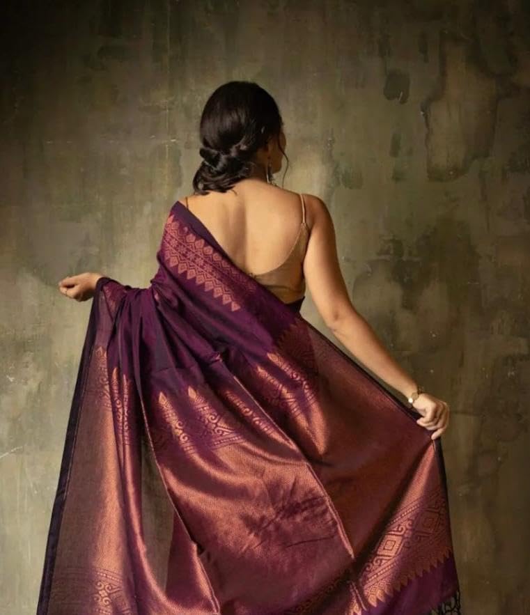 Vivatra Women Banarasi Soft Silk Saree | Jacquard Weaving with Rich Pallu & Border | Includ Matching Utitched Blouse Piece (VT-KP-6012-Coffee) - Image 5
