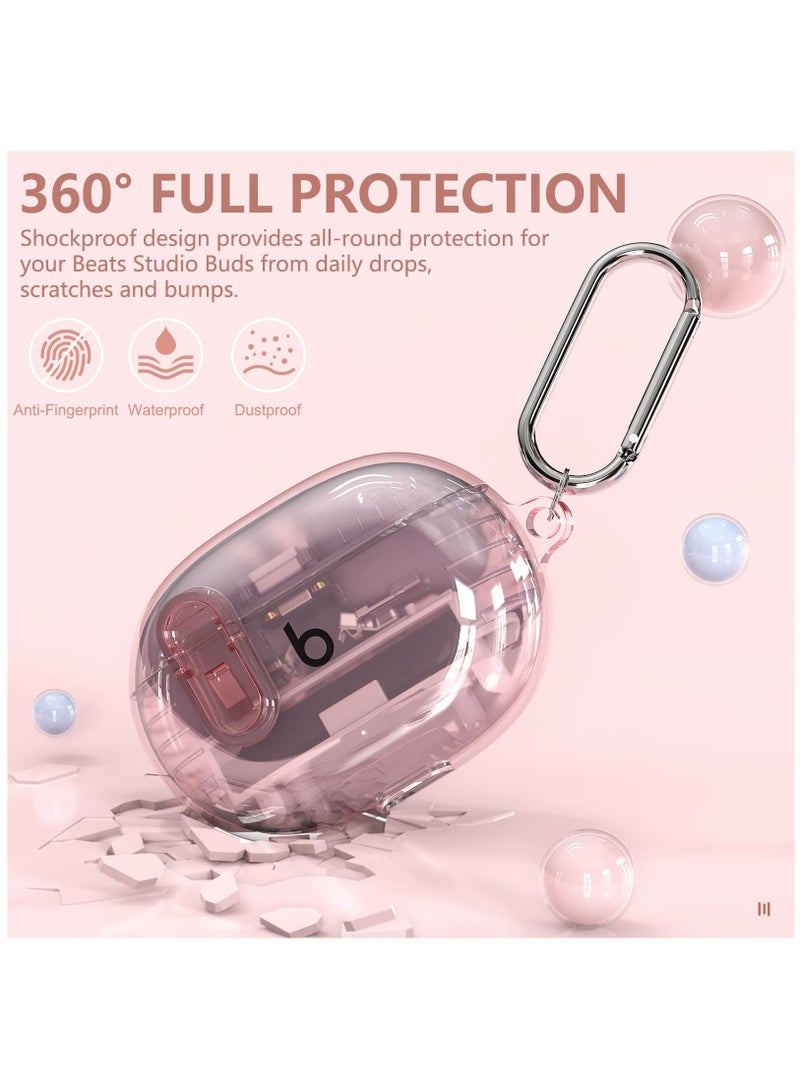 Excefore Clear Case for New Beats Studio Buds + (2023) And Beats Studio Buds (2021), Secure Lock Beats Studio Buds Plus Case Cover, Shockproof Wireless Earbuds Protective Cover with Cleaning kit/Keychain, Pink  - Image 2