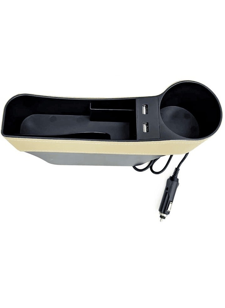 Multifunction Car Seat Pocket Phone Mount Organizer , Car Cup Holder Expander with PU Leather Cover Beige & Black 1 PC - Image 3
